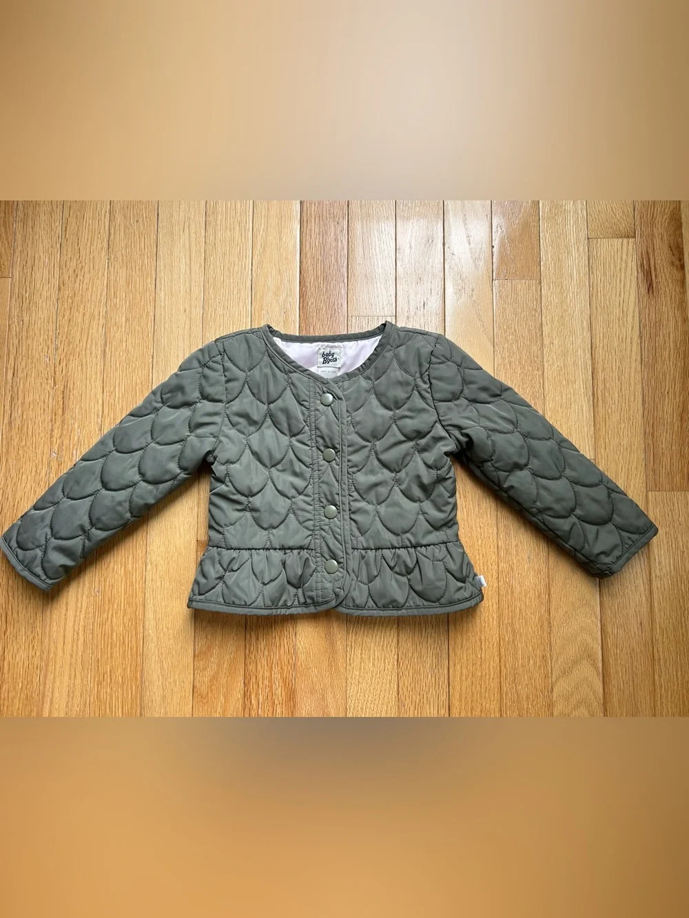 Baby B’gosh Girls 18-24M Quilted Peplum Jacket Olive Green Lightweight Fall